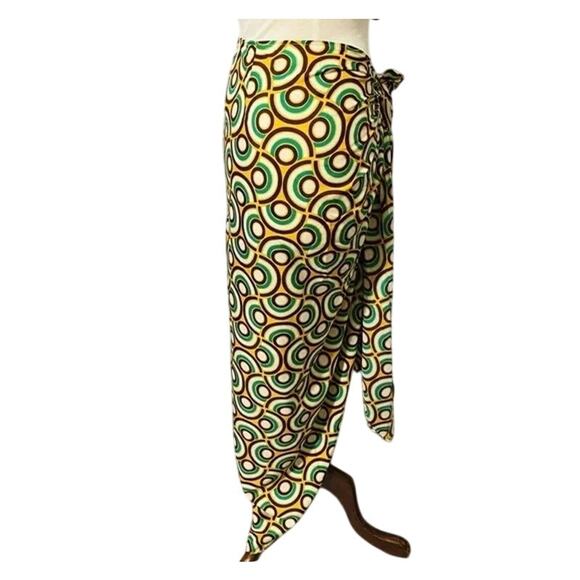 Zara Pareo Sarong Wrap Skirt Front Knot Self Closure Lightweight M Green Yellow - Picture 7 of 16